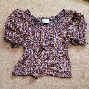 Old Navy Floral Puff Sleeve Blouse - Pink and Black